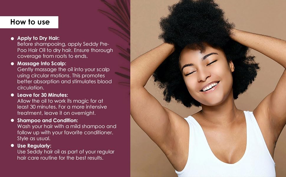 Image of Seddy Pre-Wash Nourishing Treatment Oil for Dryness, Breakage, Split Ends With Castor, Biotin, Coconut, Rosemary, Caffeine Oil, Hair Strengthening Elixir - 3.4 Fl. Oz