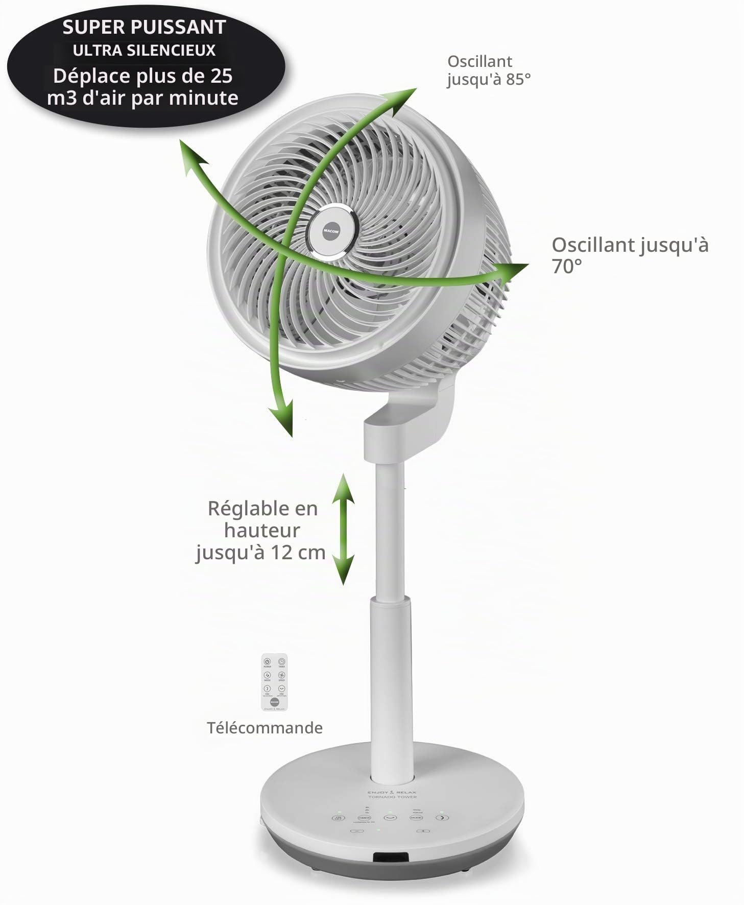 Macom Enjoy & Relax 992 Tornado Tower, Ventilateur sur pied, Blanc