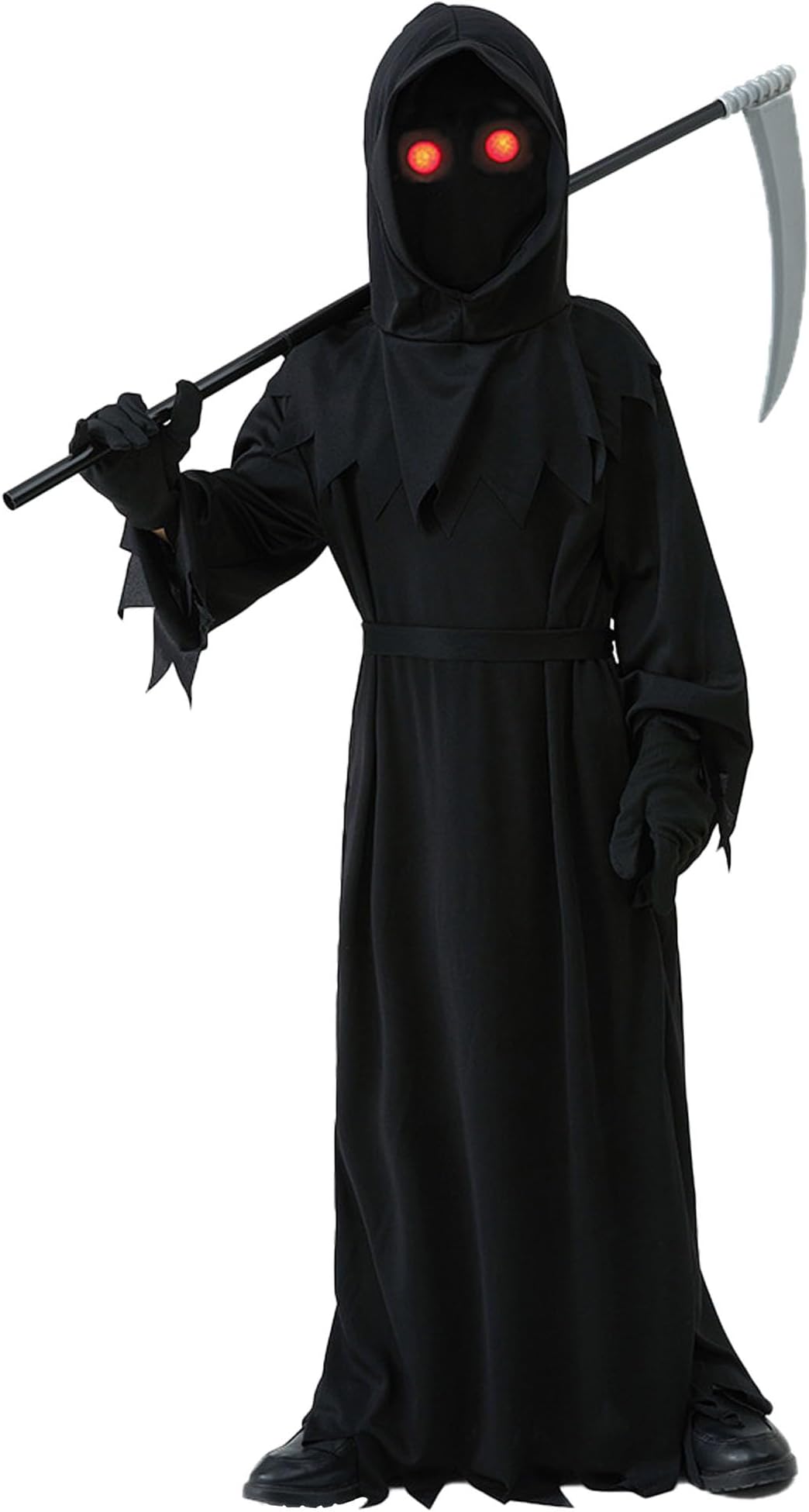 6 Pcs Halloween Grim Reaper Costume Kids Dark Knight Glowing Eyes Reaper Phantom Outfit