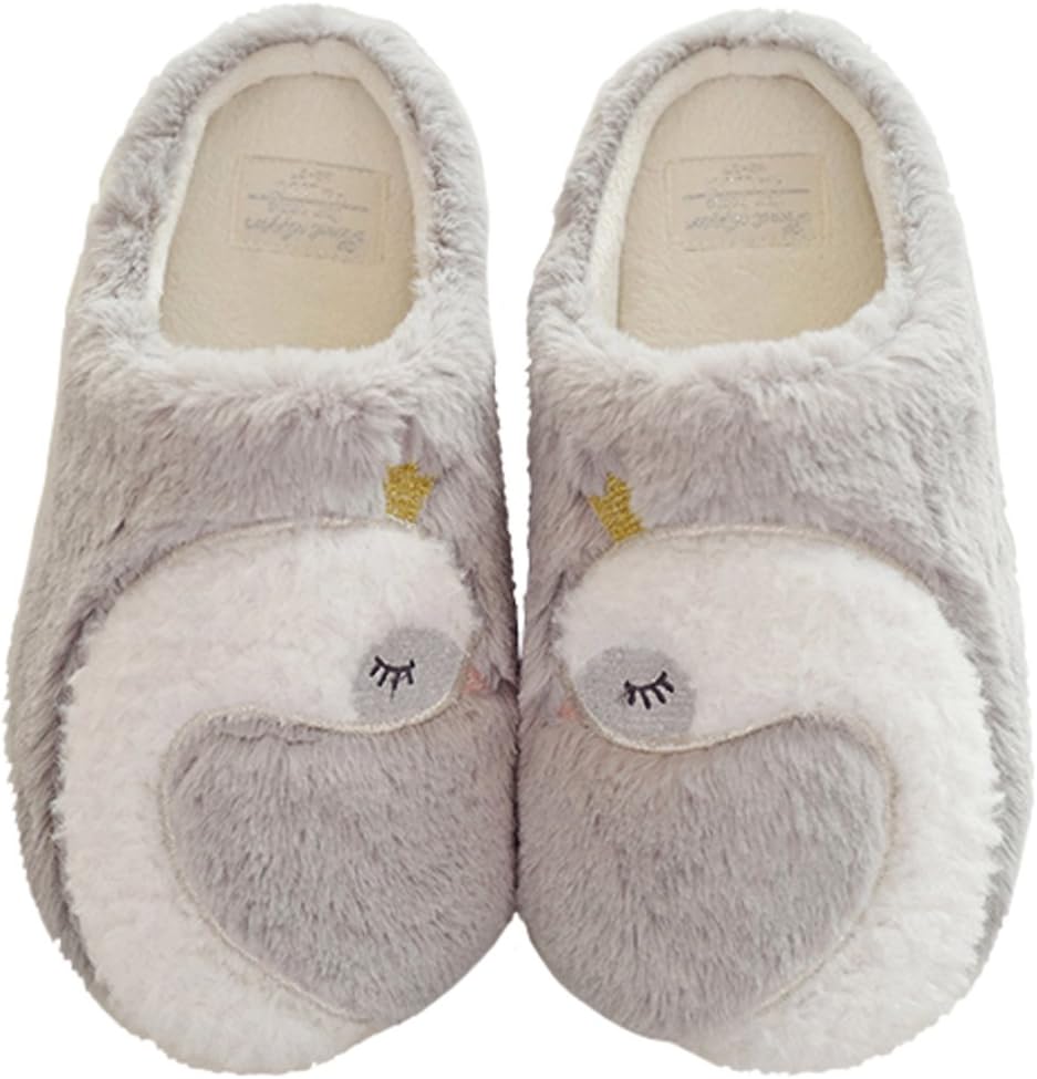 HALLUCI Women's Cute Fleece Memory Foam House Slippers (7-8 B(M) US, Heart White)
