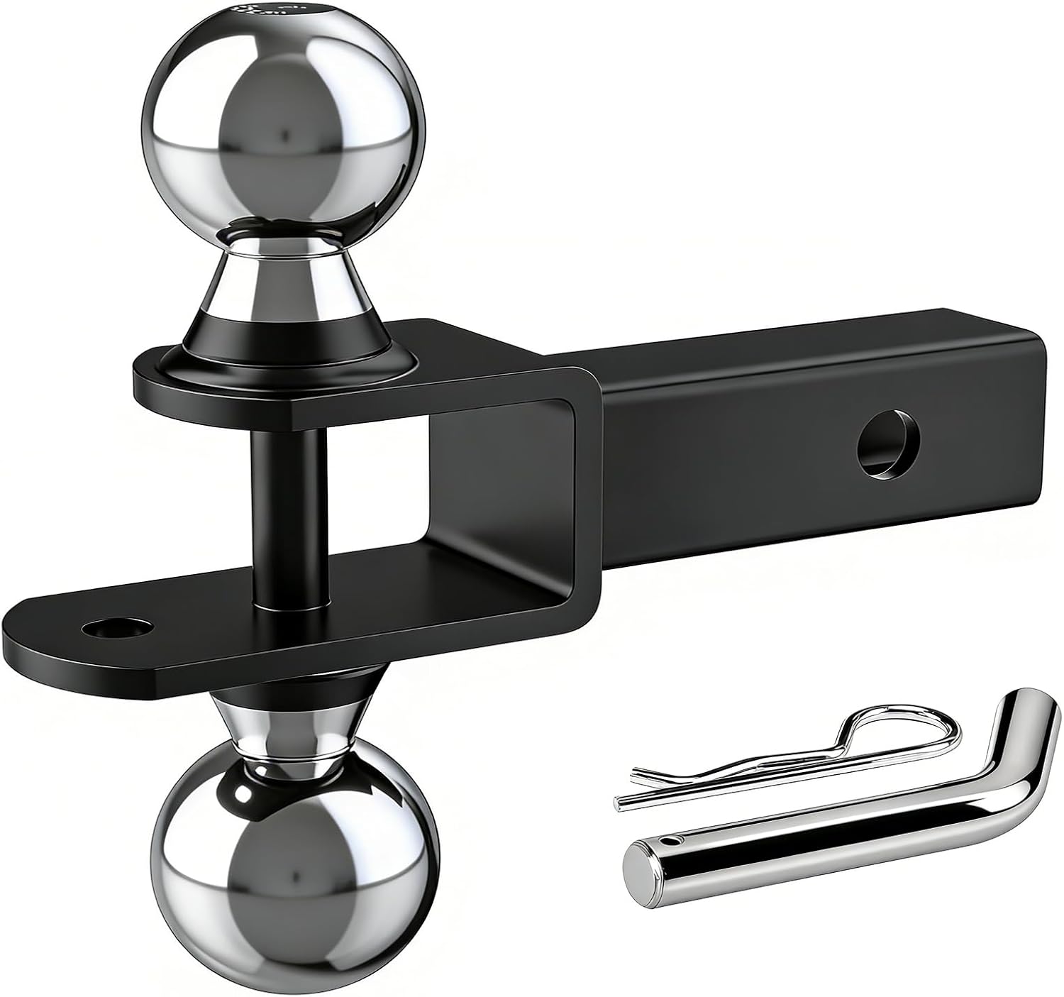 Upgraded 4-in-1 ATV/UTV Trailer Hitch with 2-Inch Receiver Tube, Multi-Purpose Tow Adapter, 1-7/8-Inch & 2-Inch Dual Ball Mount, Includes Pin & Clip, MAX 6,000 LB GTW, Matte Black