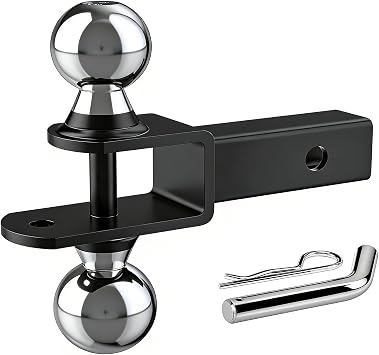 Upgraded 4-in-1 ATV/UTV Trailer Hitch with 2-Inch Receiver Tube, Multi-Purpose Tow Adapter, 1-7/8-Inch & 2-Inch Dual Ball Mount, Includes Pin & Clip, MAX 6,000 LB GTW, Matte Black