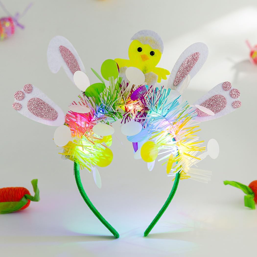 Light up Easter Bunny Ears Headband Led Rabbit Ear Headwear Costume for Women image 3