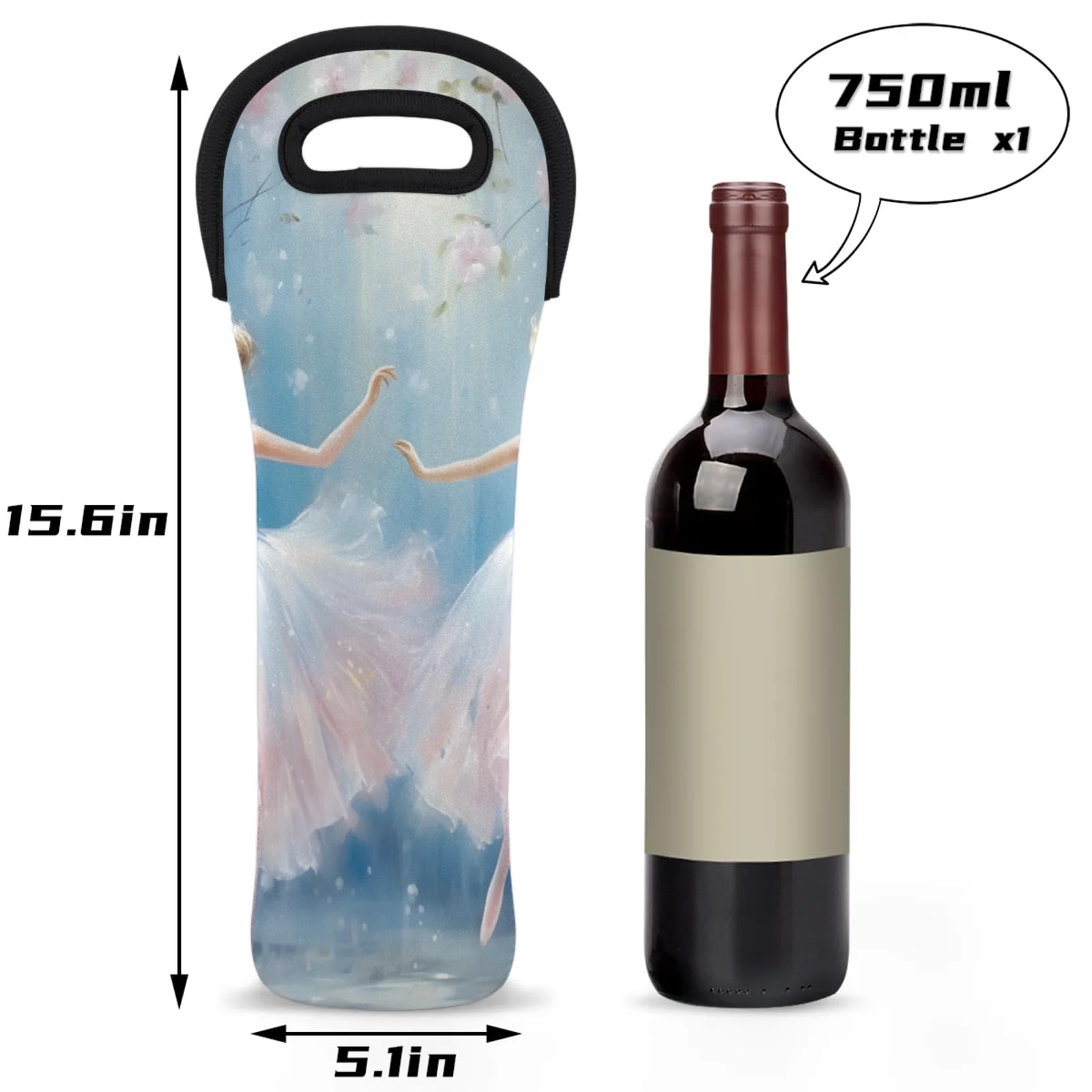 Neoprene Wine Tote Carrier Bag for Wine,Water, Champagne, Beer, Baby Bottles 15.6 x 5.1 Inches, Protective Wine Bag,Girls Dancing