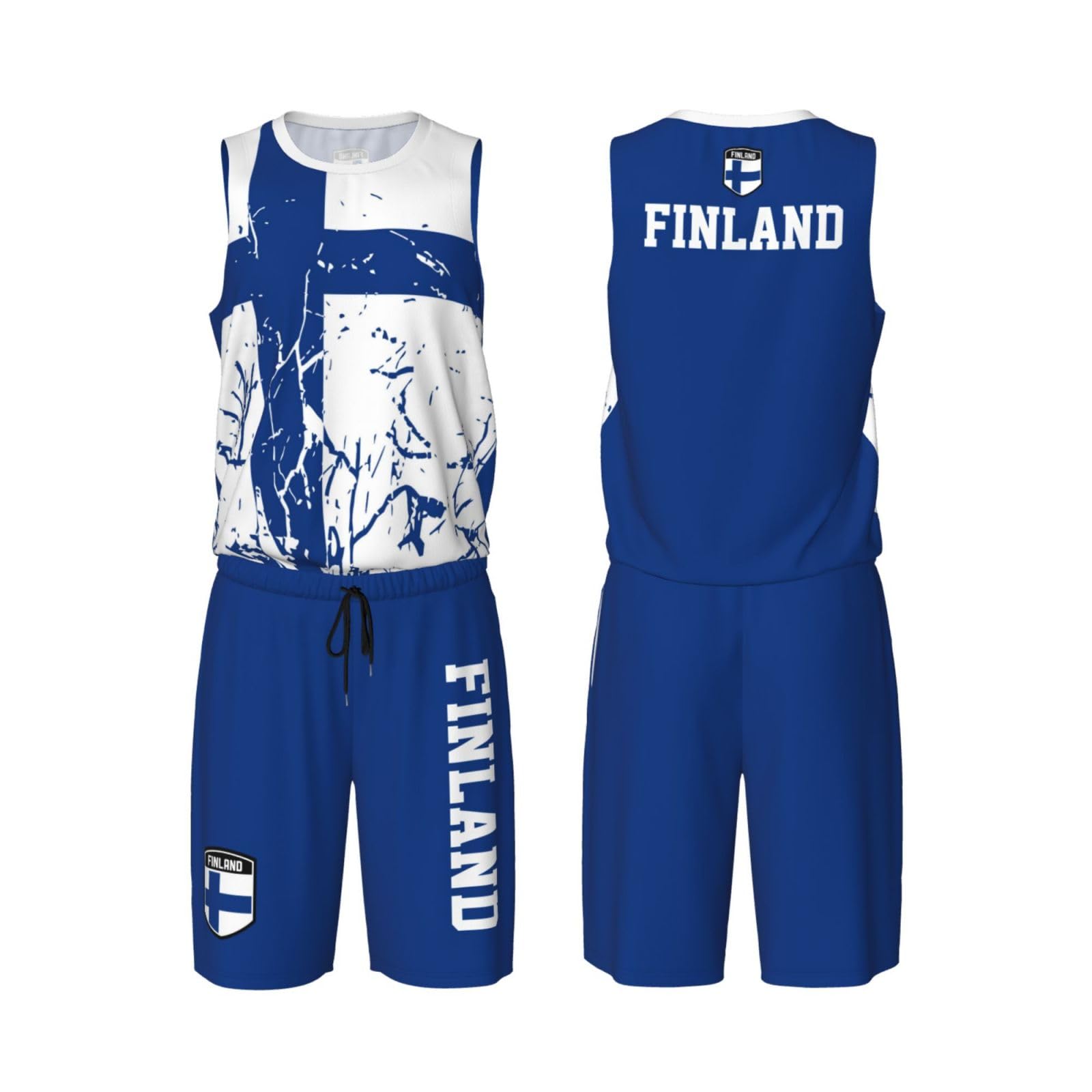 Finland Flag Grain (2) Basketball Jersey Uniform Suit for Men Adults Training Athletic Set