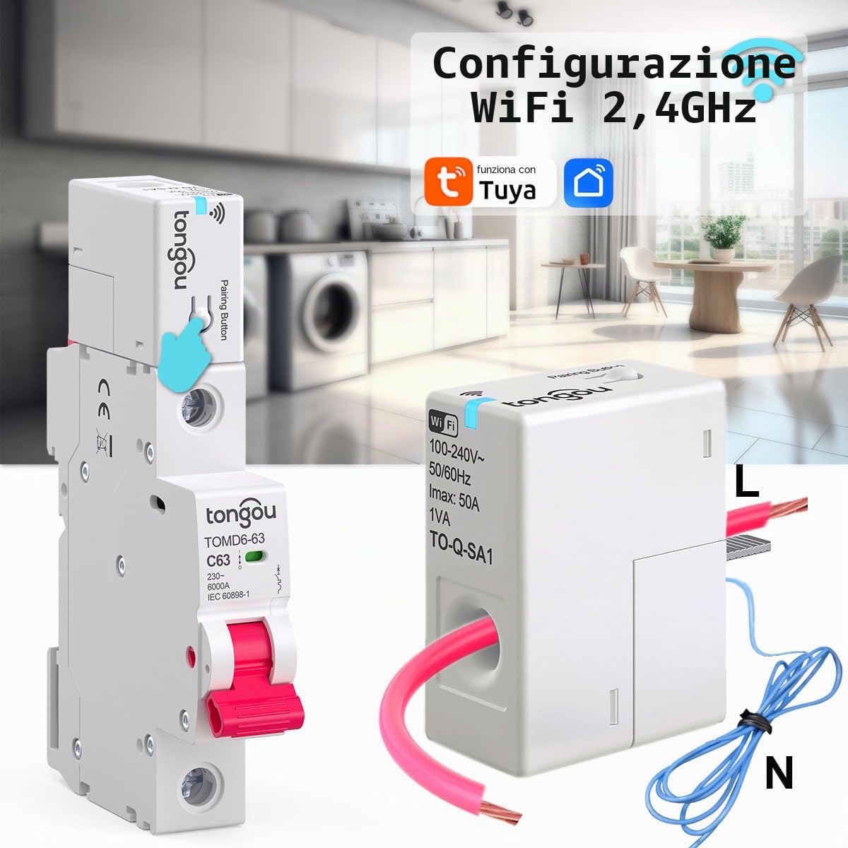 TONGOU 4 PCS Misuratore di energia WIFI Smart life, Ripristino dei consumi ed esportazione dei dati, accessorio del contatore elettrico di vita intelligente (50A/ 100~240vac)