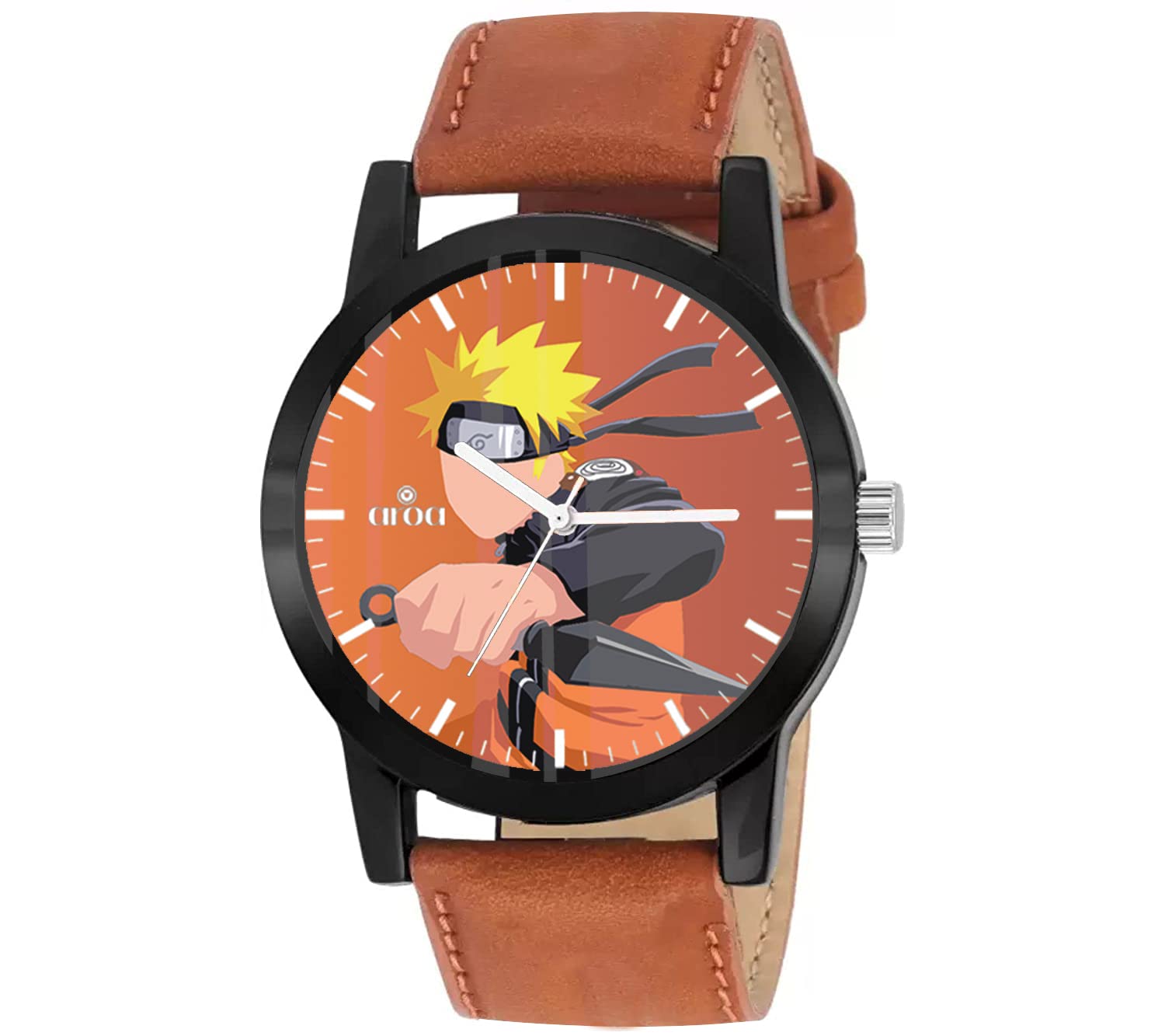 AROA Watch New Watch for Naruto Clipart Design Model : 057 Black Metal Type Analog Watch Brown Leather Strap Orange Dial for Men Stylish Watch for Boys (B0BYT5XJ37) Amazon Price History, Amazon Price Tracker