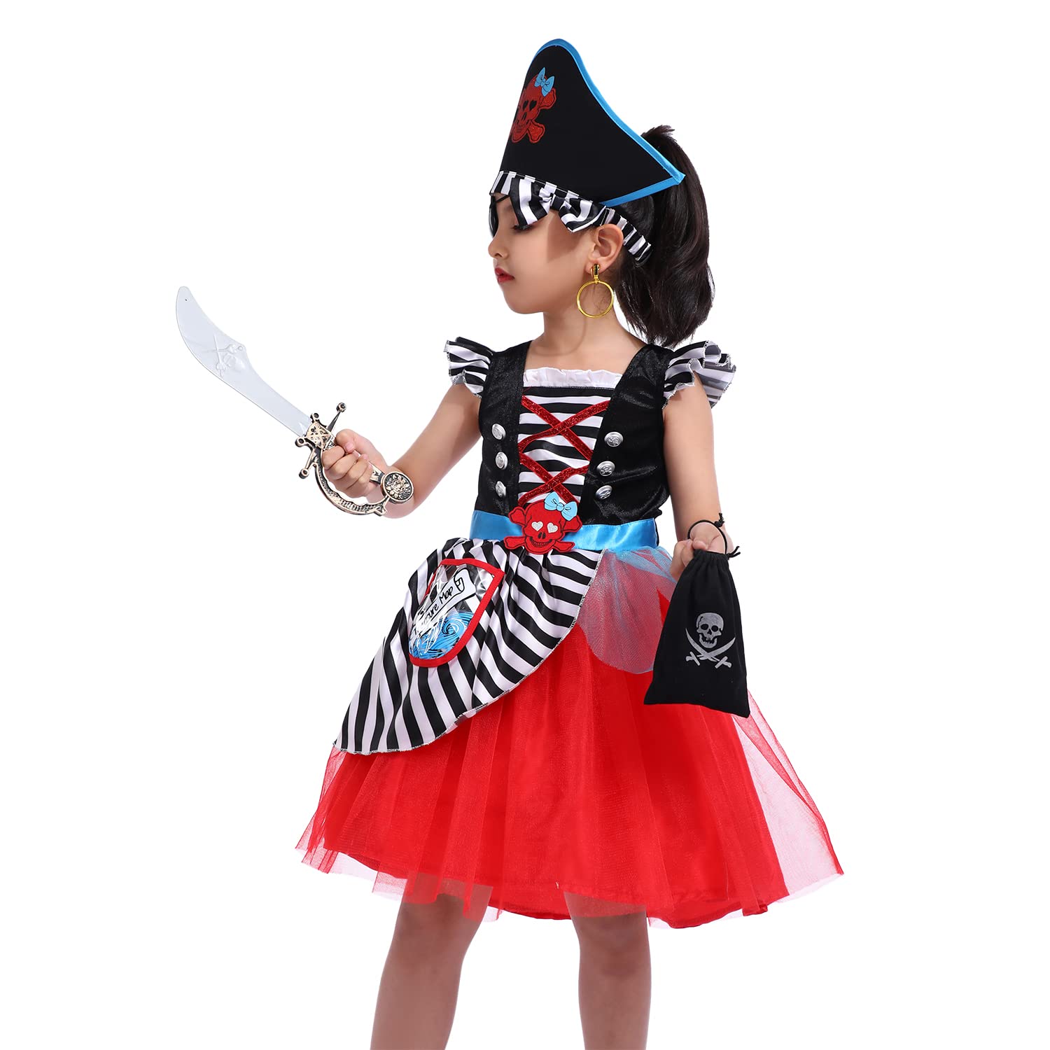 Sincere Party Girls Deluxe Pirate Princess Dress with Hat,Plastic Accessories 5-6years, Bucaneer Princess Dress With Props, 5-6 Years - Image 3