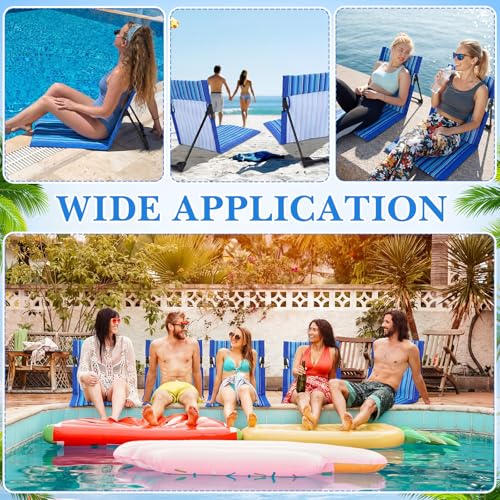 AceOrbit 4 Pack Foldable Poolside Chairs Portable Beach Flip Chairs Pool Seat for Edge of Pool Side with Bag Support Lightweight Lounge Seat for Camp Adult Lawn Sport Party(Blue Striped) - image 5