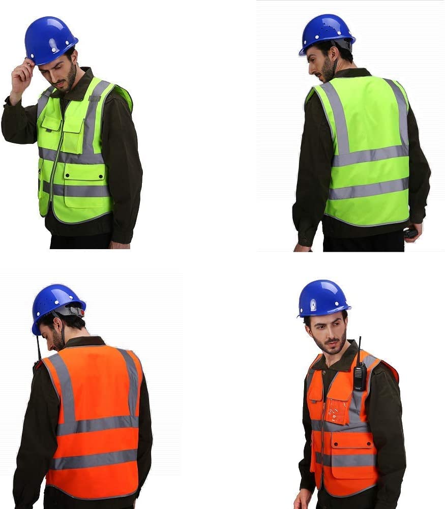 Warnweste, Weste mit hoher Sichtbarkeit, reflektierender Reißverschluss vorne, 2 Band-Sicherheitstaschen, Ausweishalter