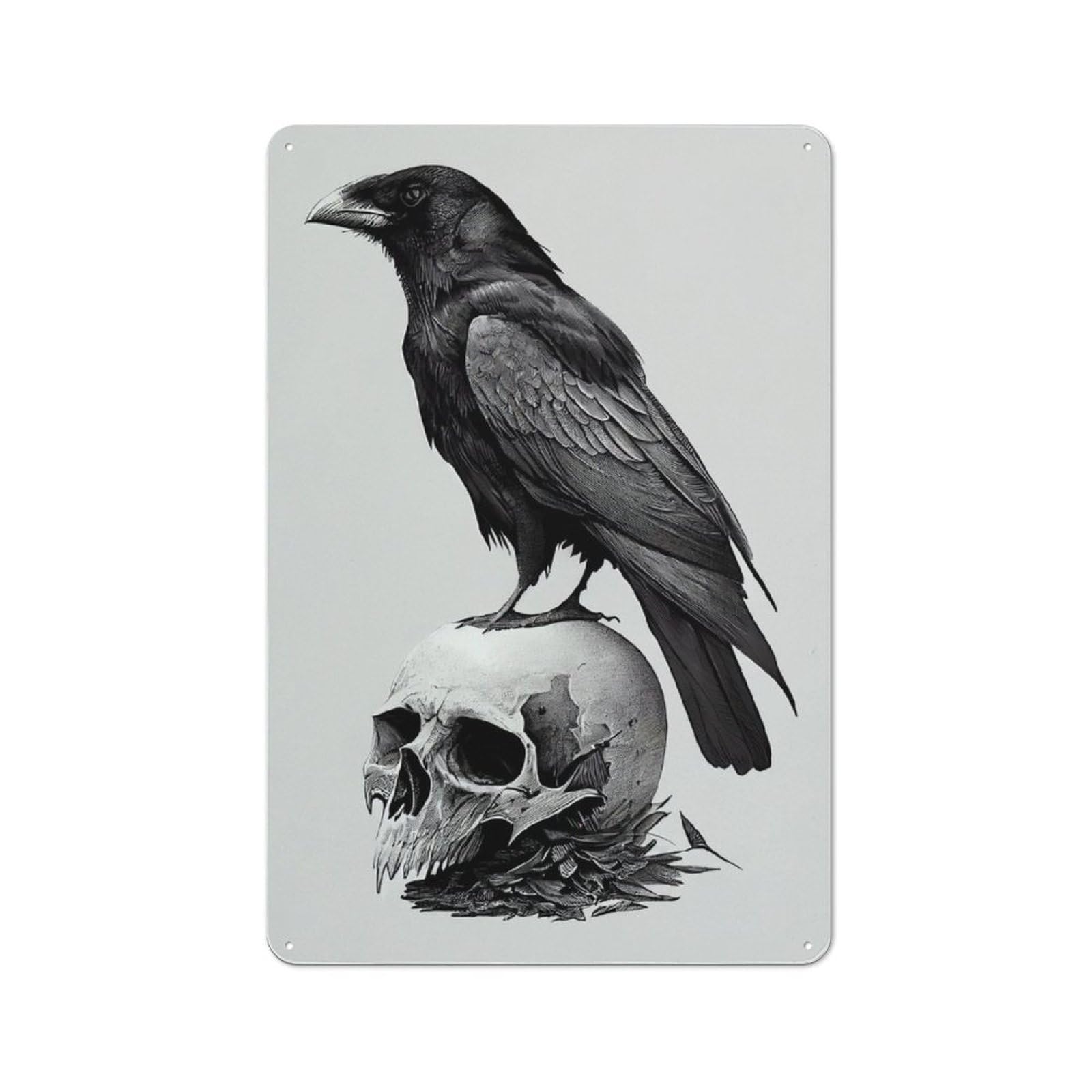 Junmoney Raven Skulls Retro Metal Wall Sign 30X20cm With For Home Bar Wall, A Housewarming Gift For Hosts Who Enjoy Retro Interiors