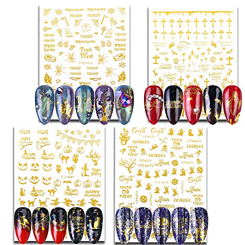 FLOFIA 12 Blatt Halloween Nagelsticker Selbstklebend Nagelaufkleber Nail Art Tipp Sticker Fingernägel Tattoo 3D Design… – Bild 5