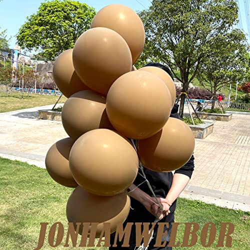Image of Jonhamwelbor Light Brown Balloons 12 inch 100 Pack Coffee Brown Matte Mocha Caramel Helium Latex Balloons for Birthday Baby Shower Wedding Decorations
