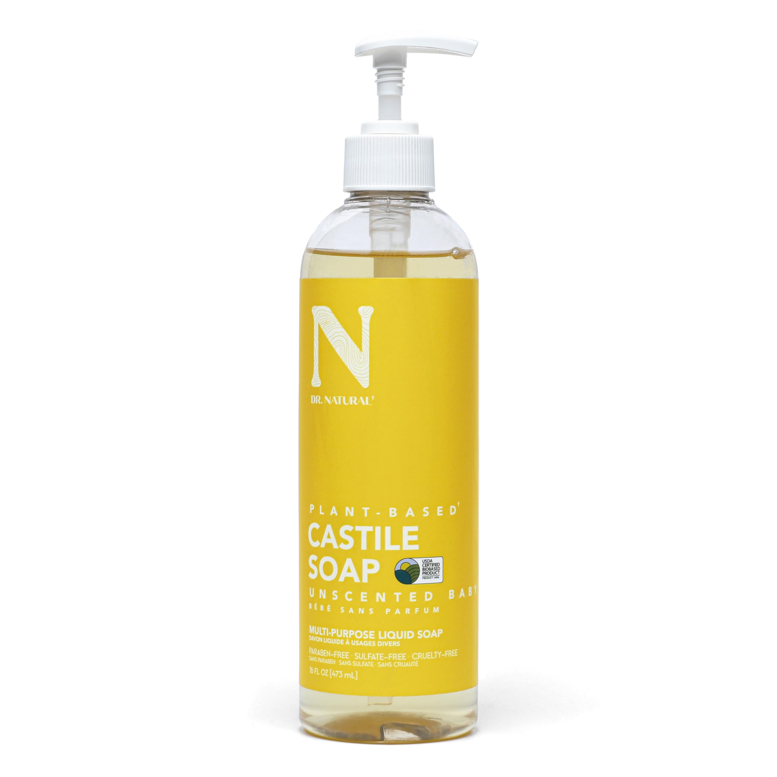 DR. NATURALCastile Soap Multi-Purpose Unscented 473 ml. 100% Natural. Made from Natural Plants and Oils. Hypoallergenic and Ultra Moisturizing Suitable for All Skin Types and for the Whole Family.