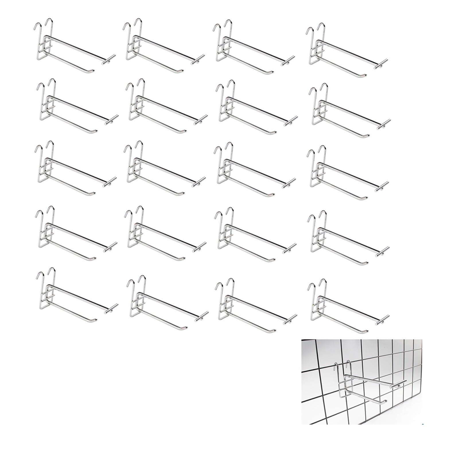 Ganchos para tablero perforado, Ganchos for colgar en el panel de exhibición de malla de pared de rejilla de doble alambre, colgadores de clavijas con puntas de almacenamiento cromadas, ganchos de par