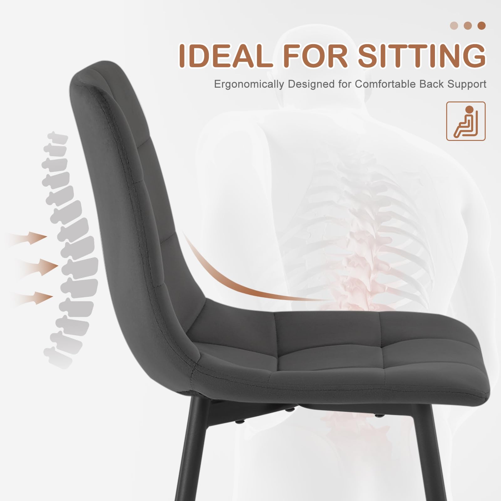 EUGAD Esszimmerstühle 4er Set, für Esszimmer Küche Wohnzimmer, Küchenstühle gepolstert mit Rückenlehne Samtbezug, mit Metallbeinen, 150 kg belastbar, Dunkelgrau