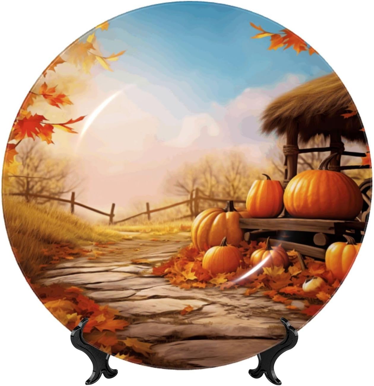 Decorative Plate Art Crafts Bone China Decorative Plate with Display Rack Souvenir Wall Decor Ceramic Ornaments Dinner Plates Ceramic Decoratives Plates for Home Office 10in