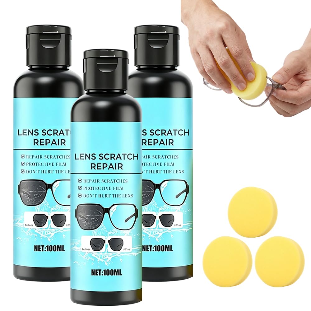 Lens scratch removal spray, Scratch Remover for Eyeglasses, Glasses Windshield Repair Fluid, Home Minor Scratch Repair Liquid, Lens Cleaning Restoration Spray for Clearer Vision (3 Pcs)