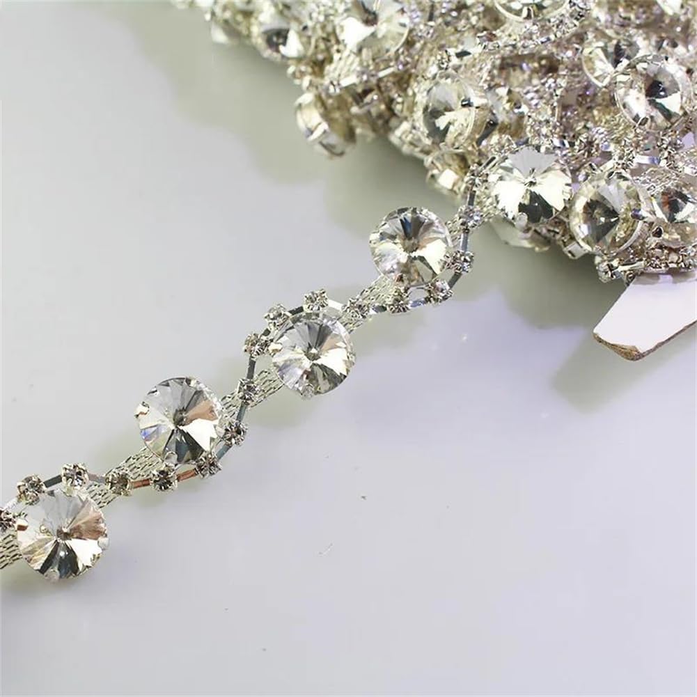 Generic 1/5Yards 1.5Cm Large Drill S-Shape Glass Crystal Metal Chain Sew Rhinestone Trim for Clothing Silver 5 Yards