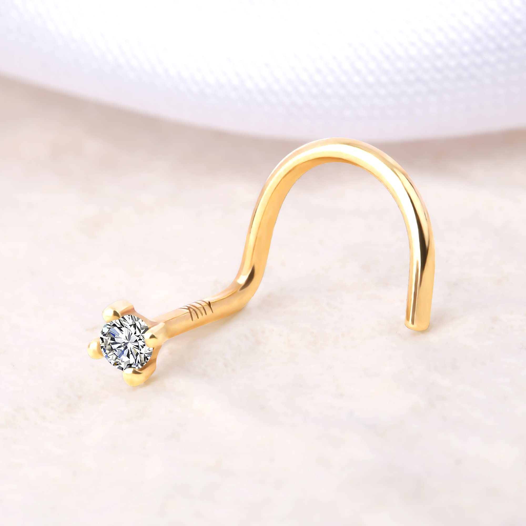 OUFER Body Piercing Nose Rings 20G Nose Piercings 9K Solid Gold L-Shape Nose Stud Screw Nose Bone Nose Screw Nose Piercing Jewellery