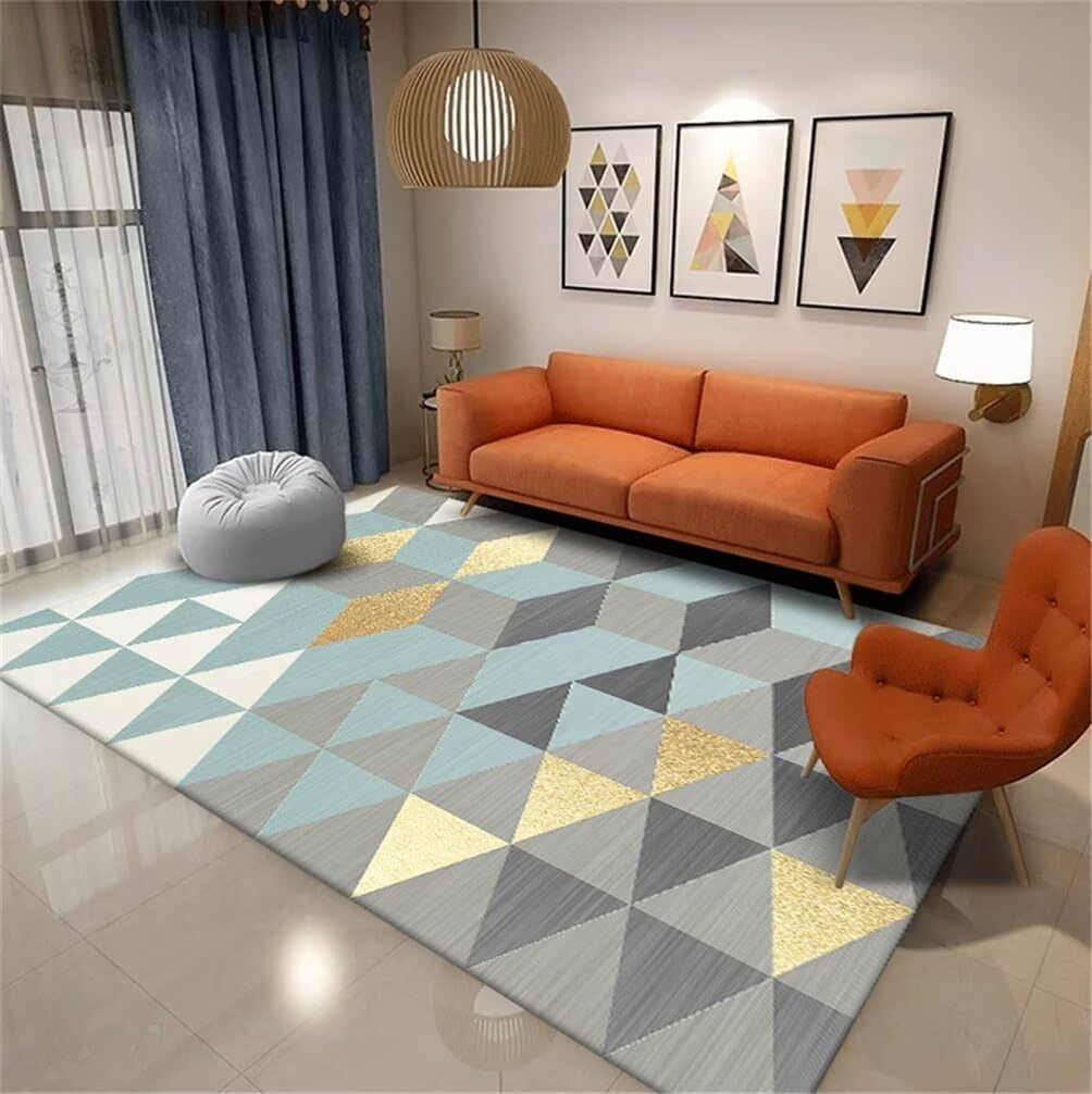 Tapis sol enfant 90x150cm bleu et gris lavable pour chambre moderne