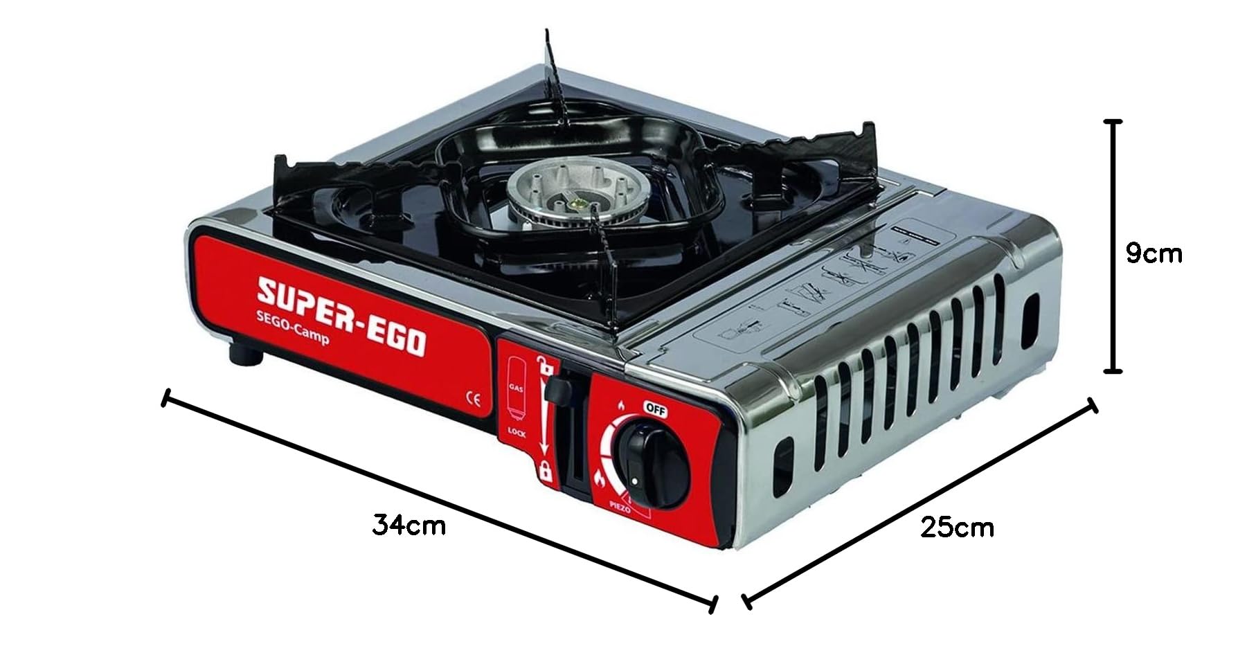 Cocina portátil de gas butano SUPER-EGO para camping (nueva normativa) + 4 cartuchos de gas + Boli