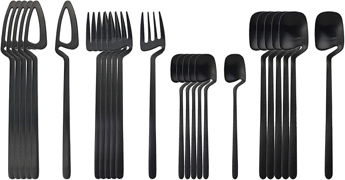 Black Flatware Set 24 Pieces, 304 Stainless Steel Black Silverware Set, Cutlery Set, Black Utensil Sets Service Set for 6 (Matte Black)