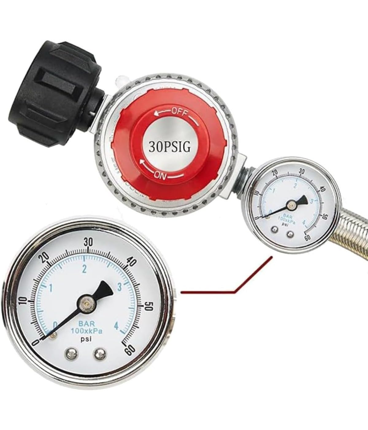 Generisch 1,5 m regulator propanu, zawór redukcyjny ciśnienia z manometrem, ciśnienie można łatwo ustawić od 0 do 30 psi, nadaje się do wszystkich rodzajów urządzeń do gotowania na świeżym powietrzu