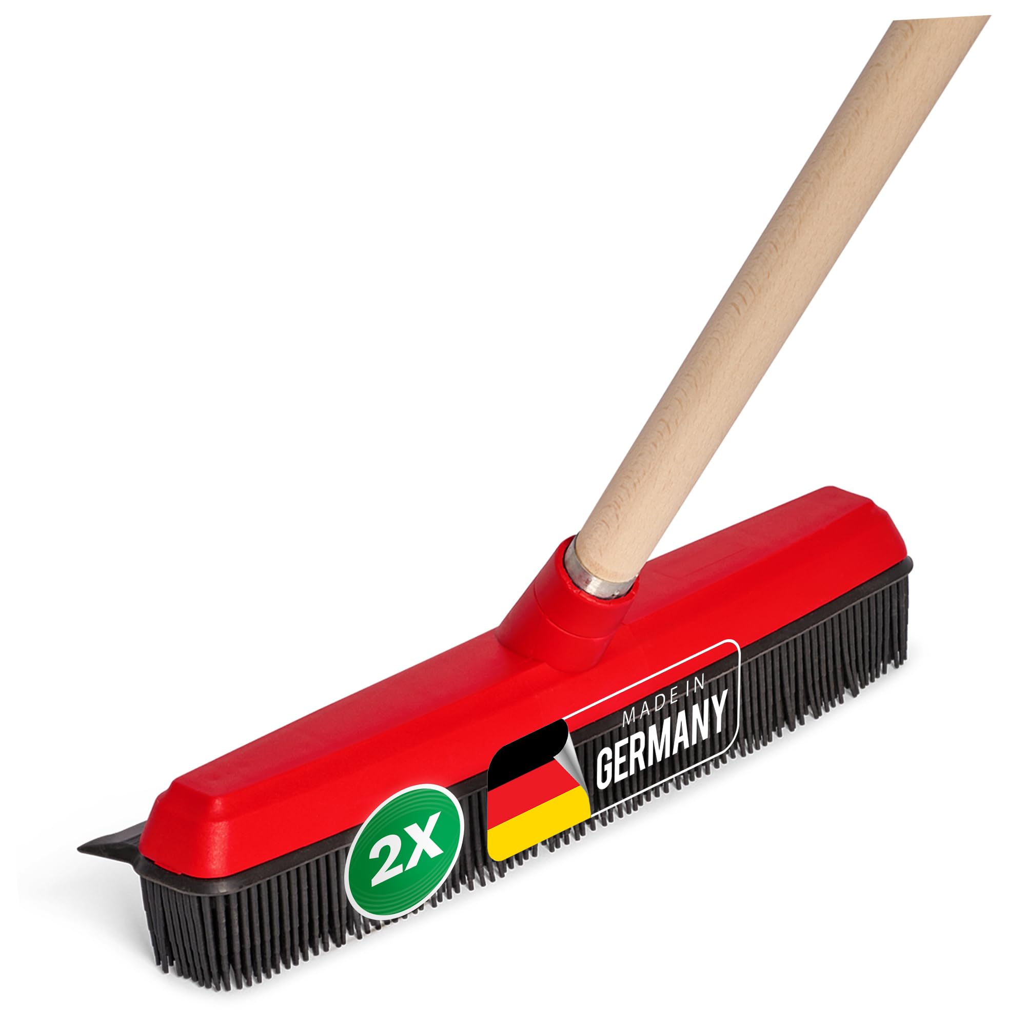 Novaliv 2 escobas de goma con mango, color rojo, mango de madera, escoba corrugada para cocina, escoba para el polvo