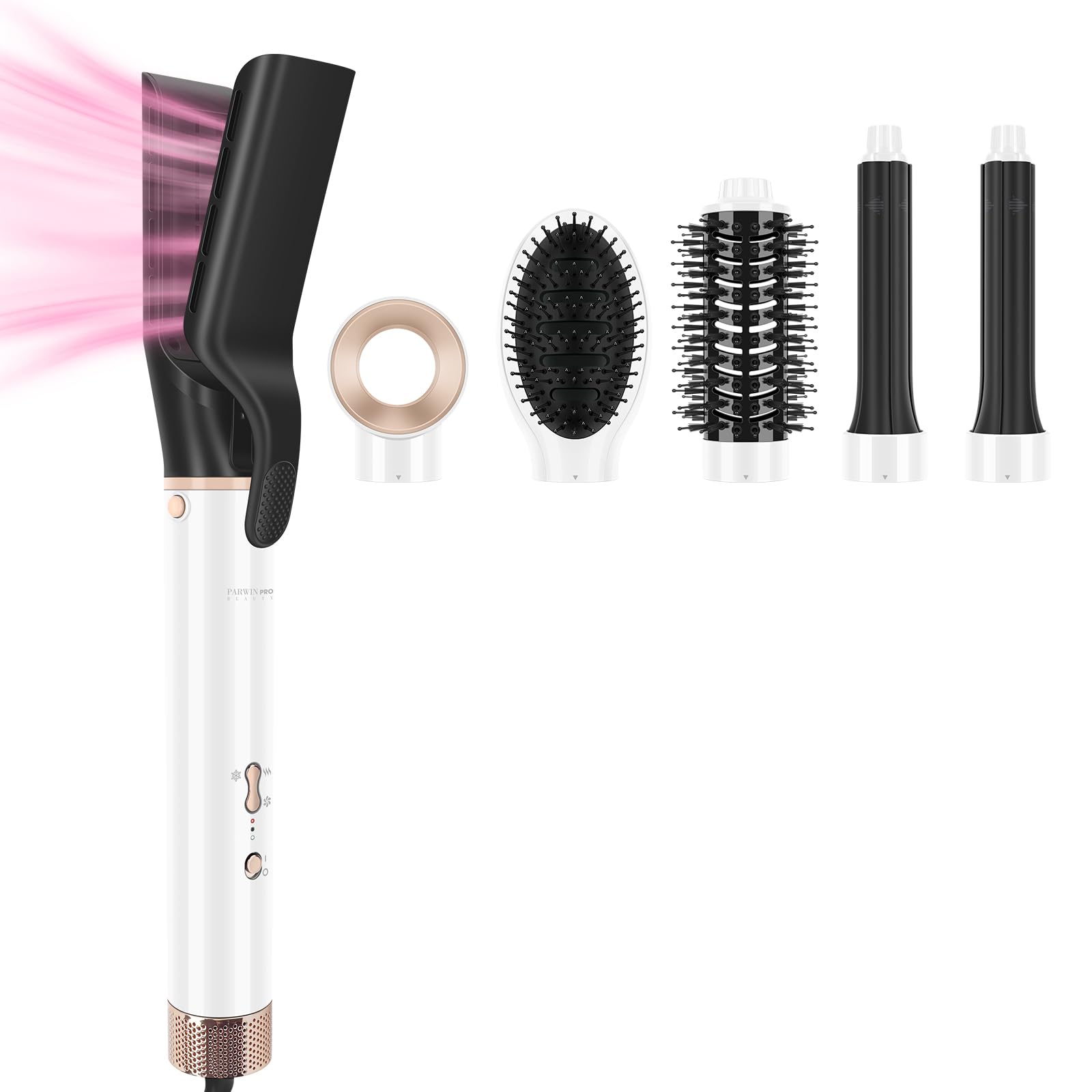 Air Glätteisen ＆ Auto-Wrap Lockenaufsätzen - 6 IN 1 Airstyler Set - PARWIN PRO BEAUTY Ionen Haartrockner Set, 110,000 RPM Hochtouriger Motor, für Trocknen, Glätten, Volumen, Locken- Weiß