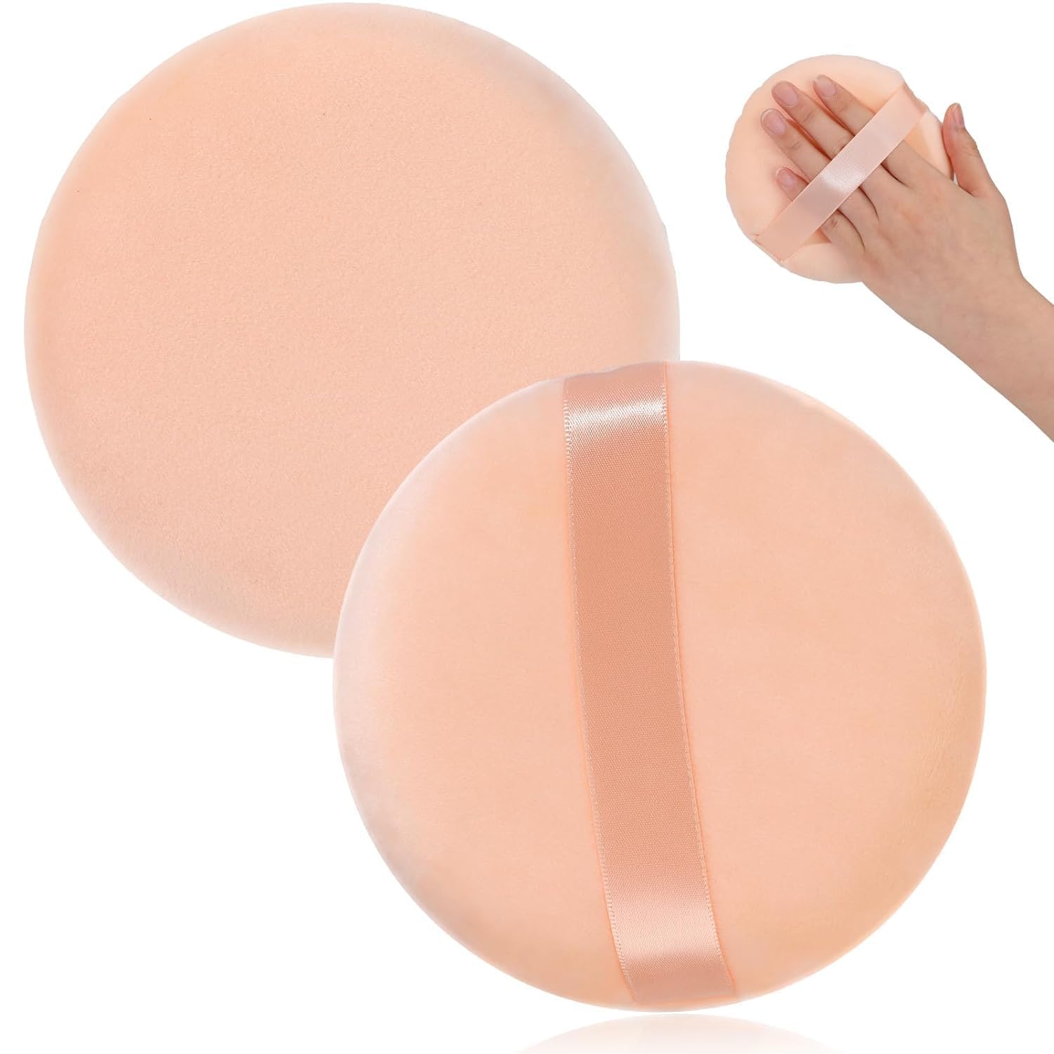 Small Face Makeup Sponge, 2.4 Inch Ultra Soft Washable Reusable Large Velour Loose Powder Puff Washable Round Sponge Puff for Face Body, Wet Dry Makeup Tool, 2 Pieces-image-6
