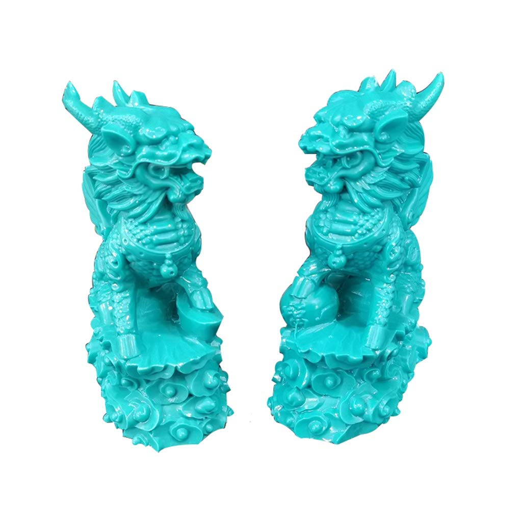 Ornamenti Feng Shui Coppia di Statue Cinesi qilin/Chi Lin Kylin Pietra in Resina Decorazioni Cinesi Accessori prosperità Figurine, Scultura da Giardino per casa e Ufficio