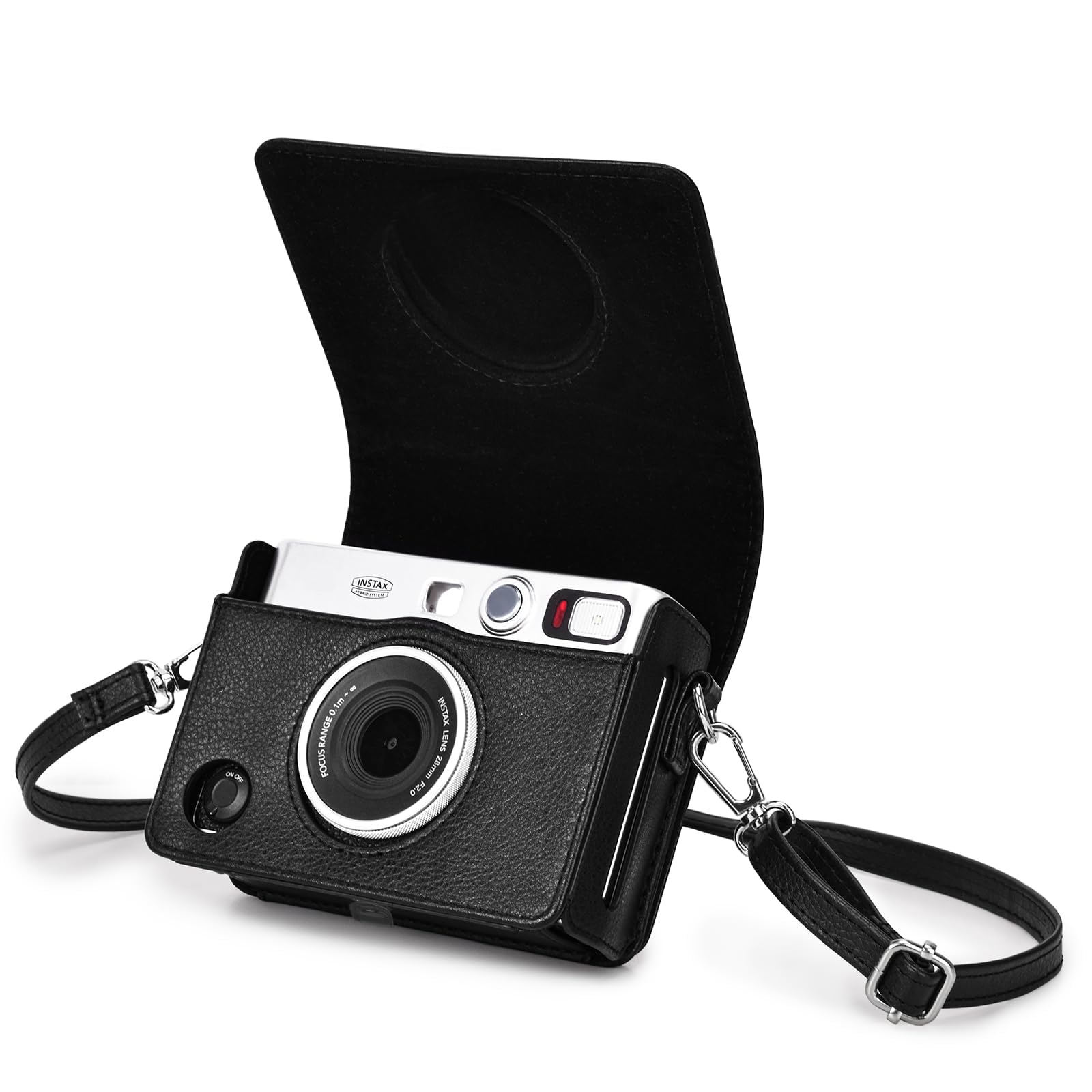 Rieibi Mini EVO Case - Vintage PU Leather Protective Bag for Fuji Instax Mini EVO Instant Camera - Removable Case with Adjustable Shoulder Strap Battery Charging Port - Black