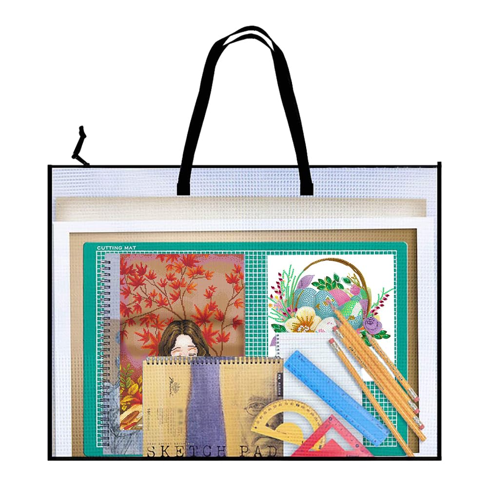 LYEAA Cross Stitch Mesh Zipper Bag: Transparent, Waterproof Canvas Storage Pouch for Cross Stitch Projects