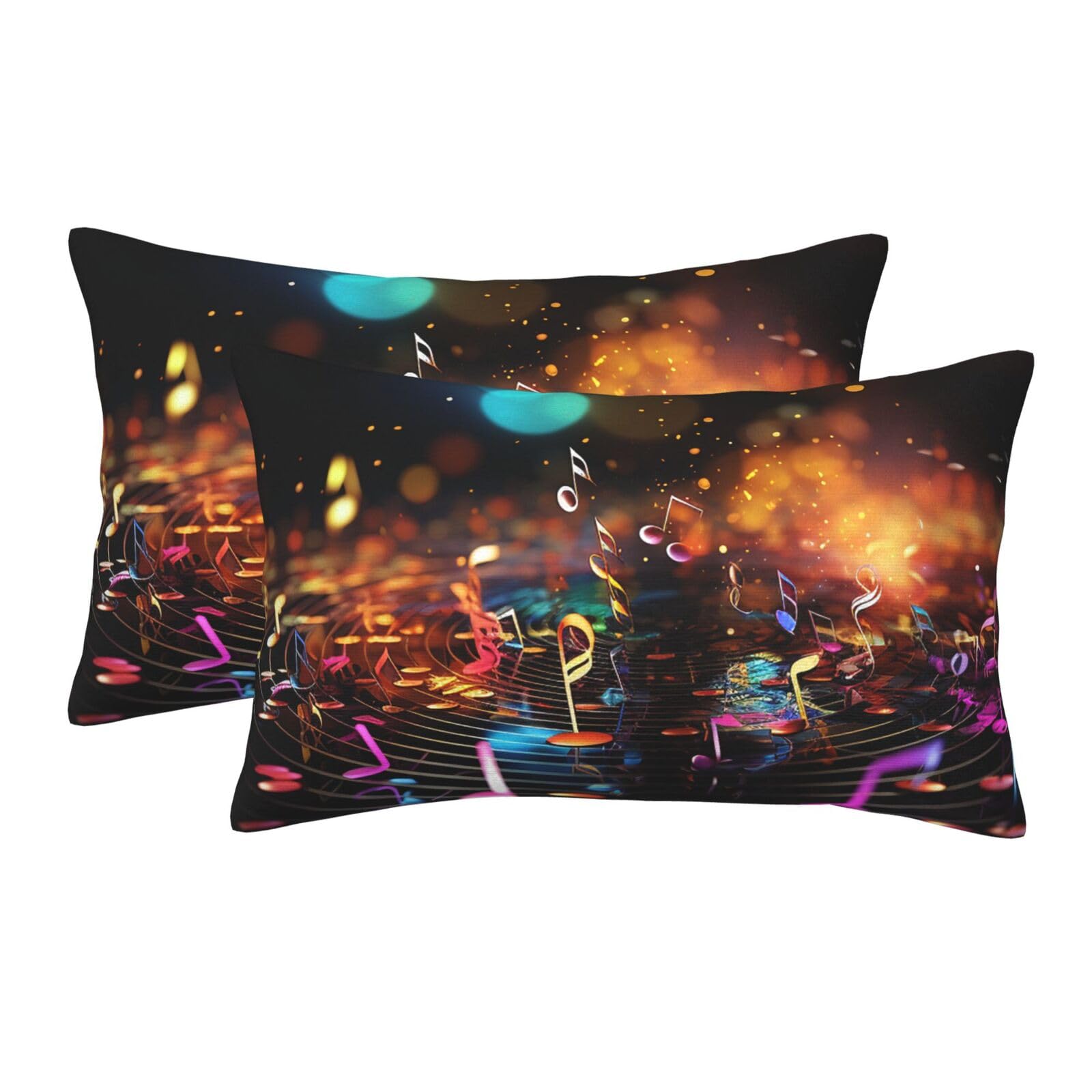 2 Pack Standard Size Pillow Cases for Hair and Skin Soft Breathable Pillow Case Covers with Hidden Zipper Colorful Music Notes Pillowcase 16"x24" Pillow Cover for Sleeping Gift