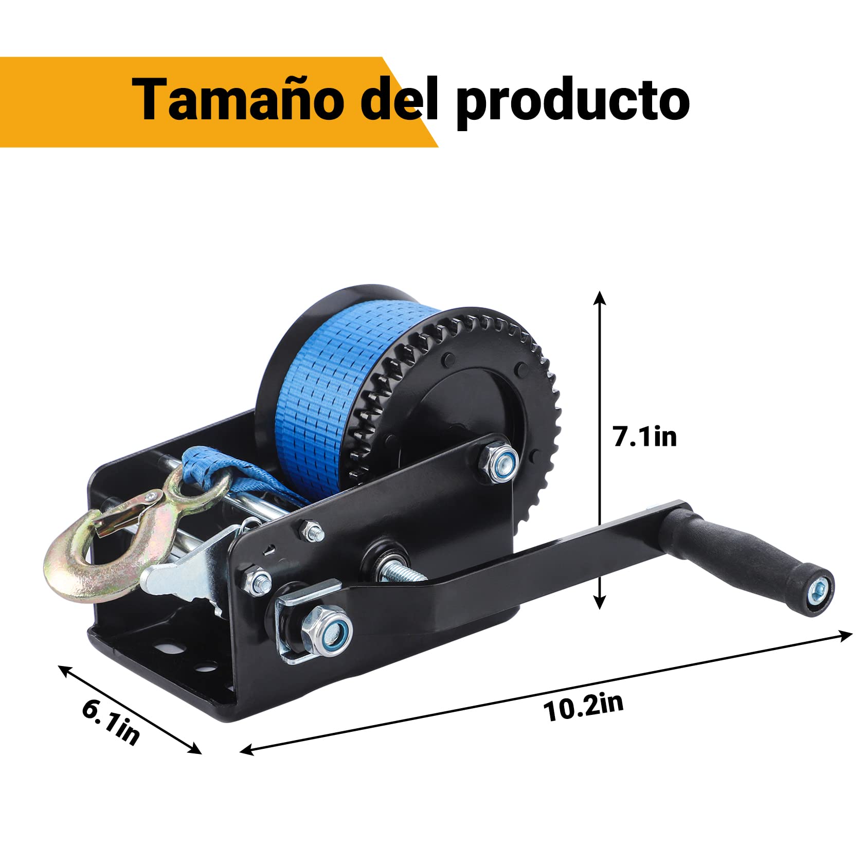 Pindex Cabrestante Manual Torno de Correa de Manivela,10M Mano Cabestrante 3000LBS (1365kg) 4:1 8:1 Cargas Pesadas, Usar en Camionetas, Remolques y Otras Aplicaciones Móviles - Azul