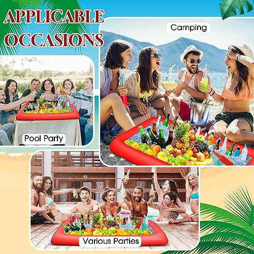 Leitee 3 Pcs Inflatable Serving Bar Kit Includes Salad Buffet Tray with Drain Plug Mesh Food Cover Food Drink Containers and Inflator for Ice Supplies Halloween Party Camping Picnic(Red) by Leitee - Image 5