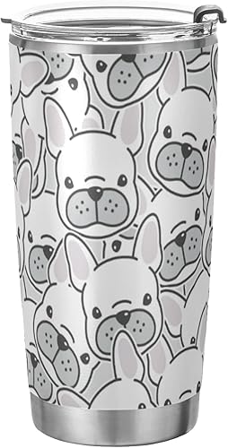 xigua Vaso de 20 onzas con tapa y pajilla, vaso de acero inoxidable aislado al vacío para agua y café, taza de viaje de bulldog francés, taza