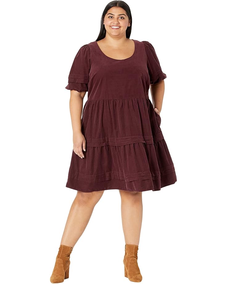 Plus Corduroy Tiered Mini Dress - Image 1