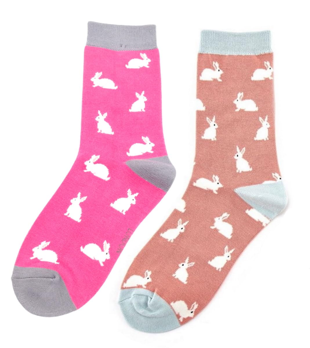LilyRosa Womens Pink Bunny Rabbit Socks 4-7 Bamboo 2 Pairs Bunnies