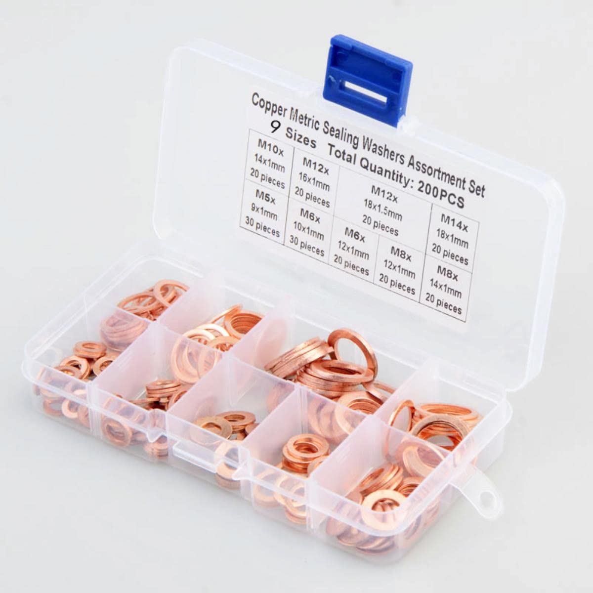 Kit d'assortiment de joints d'étanchéité à anneau plat en cuivre M5 M6 M8 M10 M12 M14 pour bouchons de vidange d'eau 200/300 pièces-300 pièces