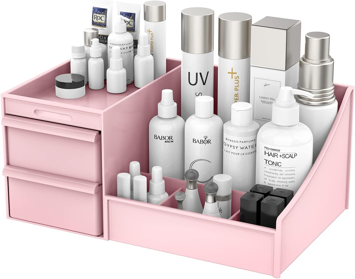 Makeup Desk Cosmetic Storage Box Organizer with Drawers for Dressing Table, Vanity Countertop, Bathroom Counter, Elegant Vanity Holder for Brushes, Eyeshadow, Lotions, Lipstick and Nail Polish (White) : Beauty & Personal Care