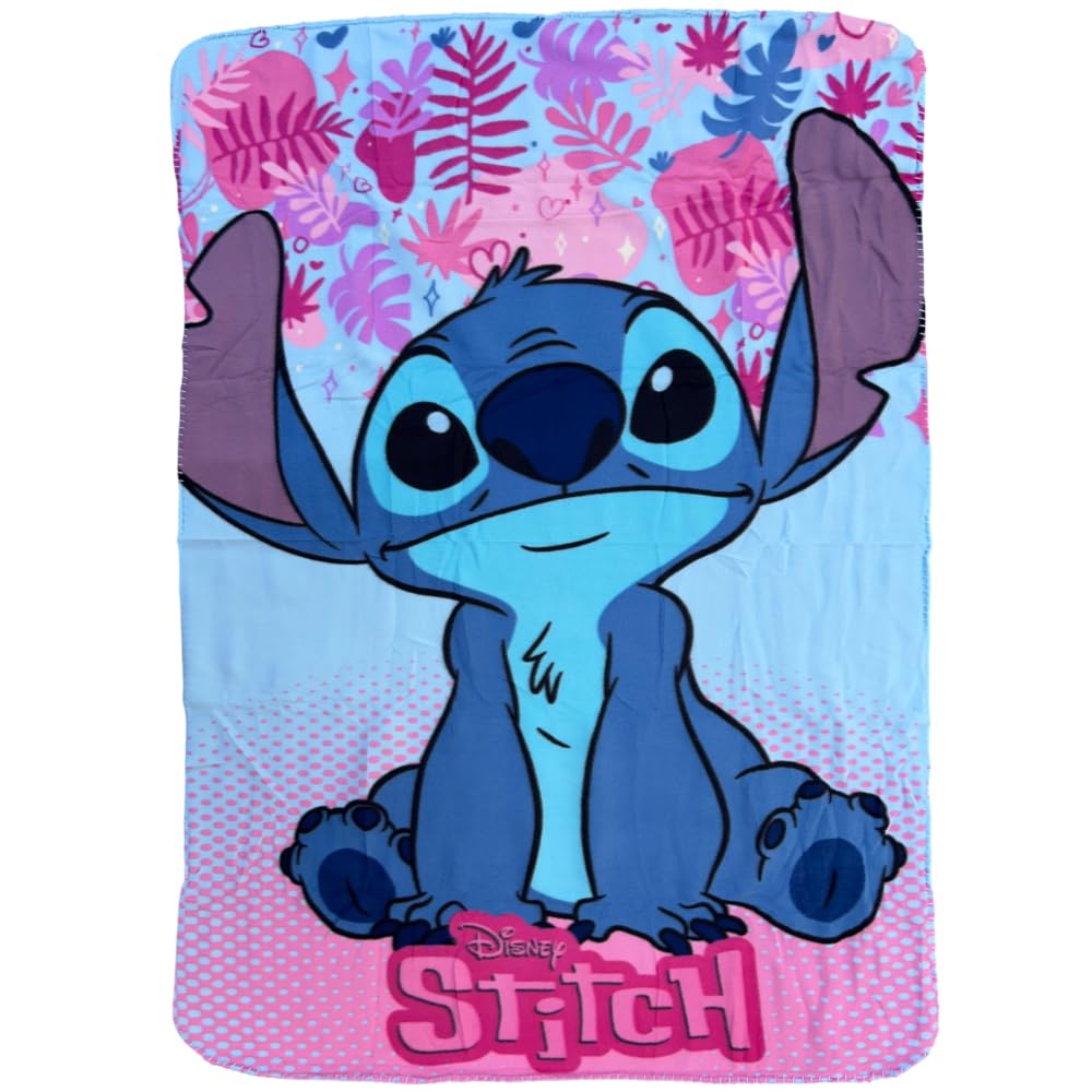 CARTOON Manta infantil Stitch Disney 100 x 140 cm, manta suave de forro polar, 100% poliéster, 220 g/m², cálida y ligera, ideal para dormitorio, cuna o sofá