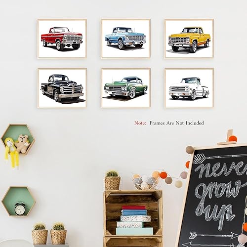 Miniatura 3 de MOCVSWO Impresiones artísticas clásicas para pared de auto, camioneta con acuarela, carteles, decoración de habitación de niños, decoración de