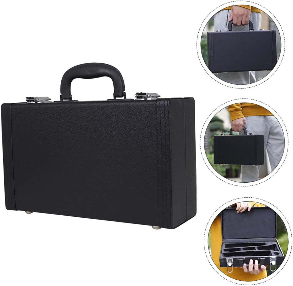 Padded Leather Clarinet Case Hard Shell Carrying Box with Protective Lining and Bottom Nails Dust Resistant Storage for Woodwind Instruments