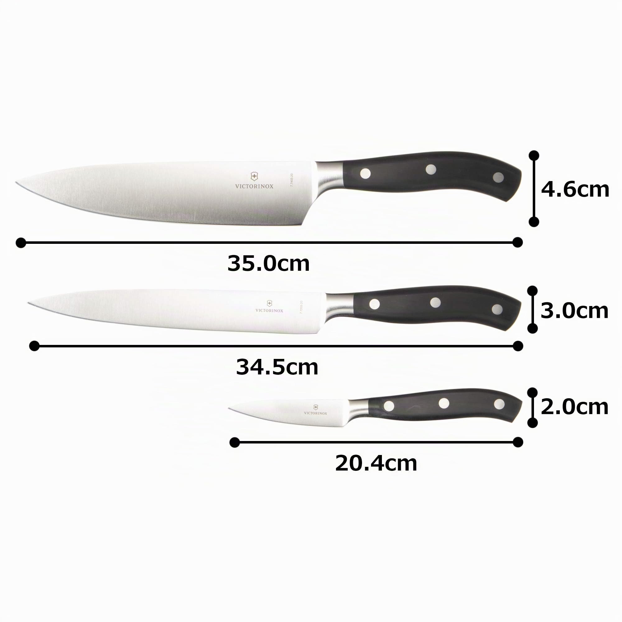 Victorinox Grand Maître, set de cocina profesional, 3 piezas, afilado recto, extra afilado, mango de plástico robusto, negro