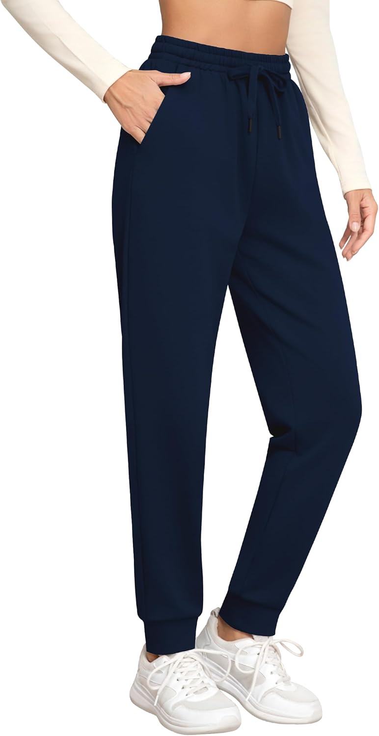 Missufe Women's High Waisted Fleece Baggy Sweatpants Workout Lounge Jogging Athletic Cinch Bottom Trousers with Pockets