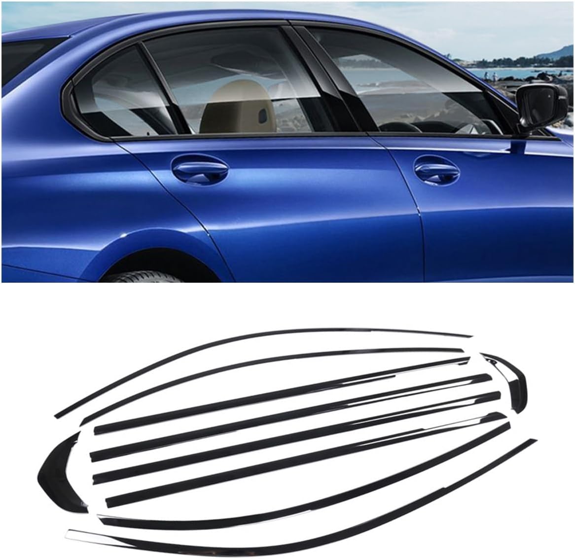 for 2019-2023 BMW 3 Series G20 G28 10PCS Black Car Window Trim Strip Cover Sticker