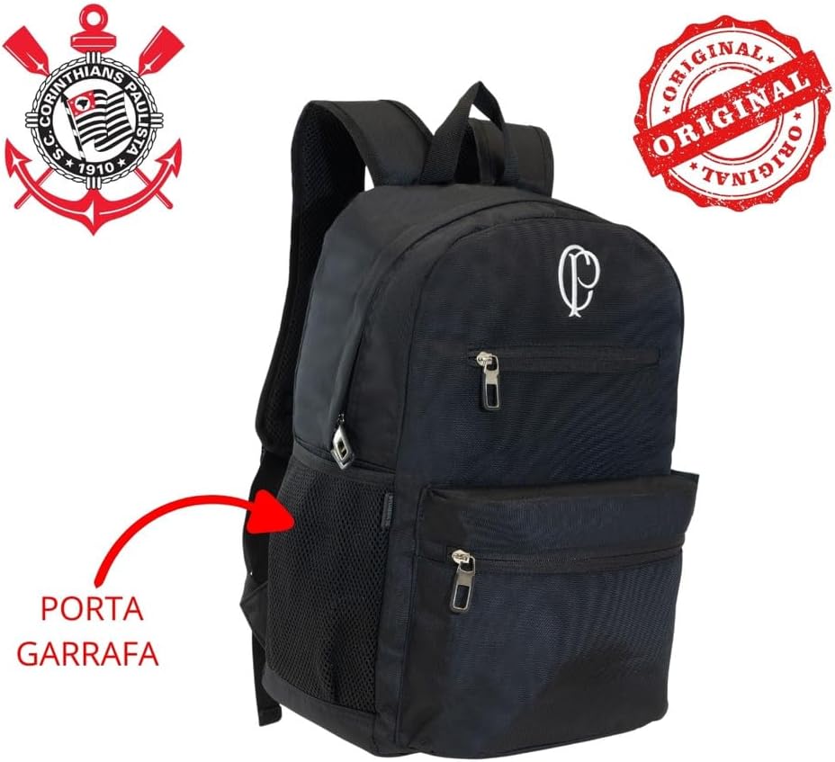 Mochila Corinthians Esportiva Escudo Preta