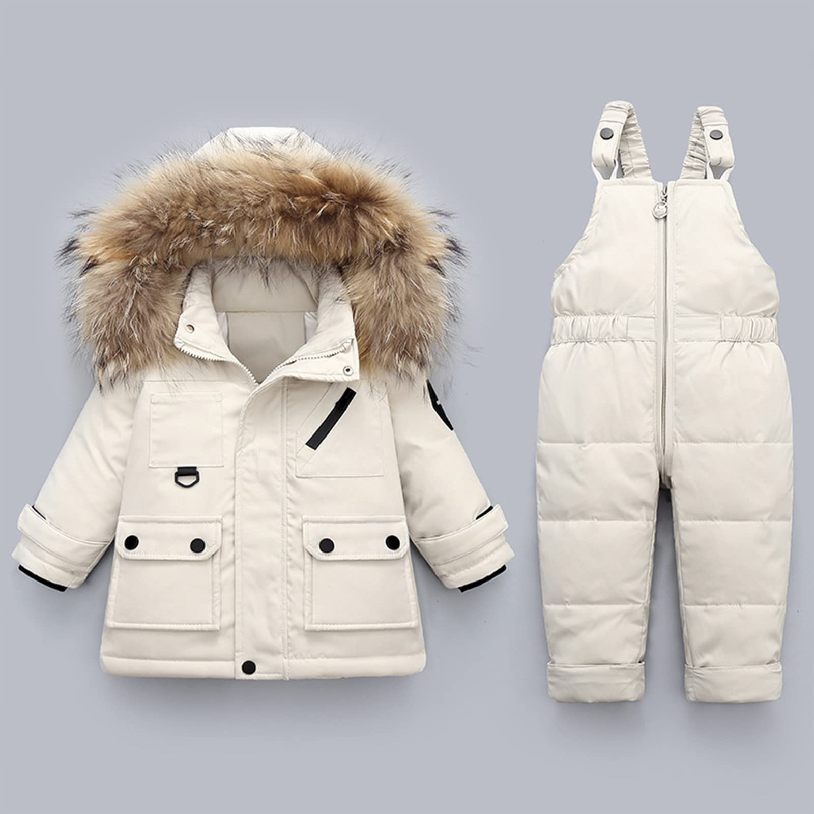 RNTOP Baby Two Piece Snowsuit Girls Boys Winter Jumpsuit Set Thick Warm Hooded Down Coat Down Pants (White, 18-24 Months) z5